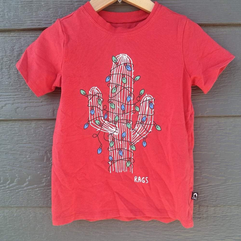 Rags To Raches Sz 3/4 Western Christmas Cactus X-MAS Lights Red T Shirt Toddler